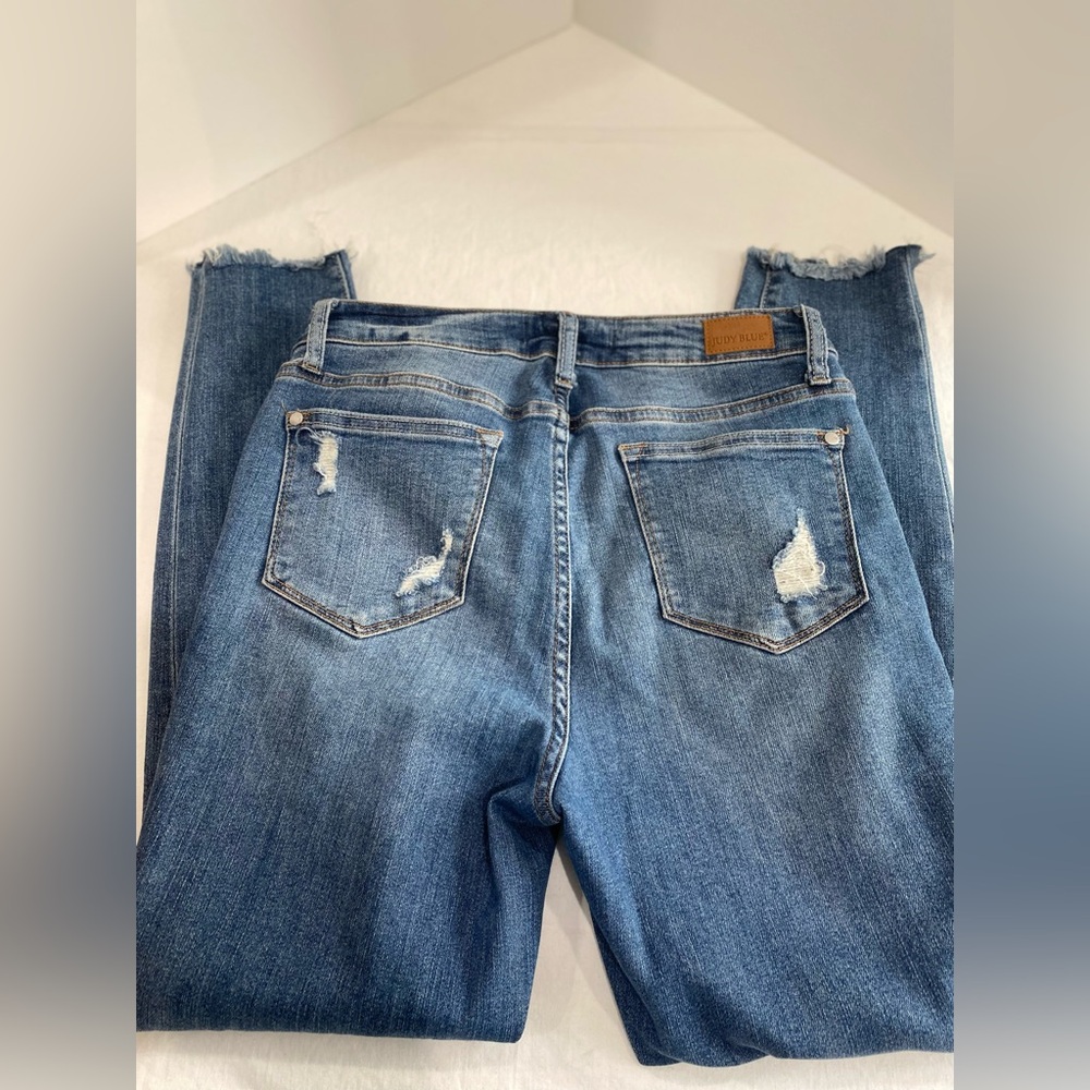 Judy Blue Distressed Straight Leg Jeans - Light Blue